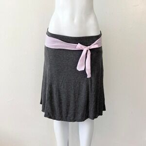 max studio charcoal grey flare skirt pink gingham ribbon belt size l